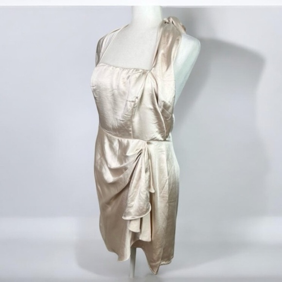 Selfie Leslie dress womens large Halter Draping Champagne Color Romantic - Picture 1 of 10
